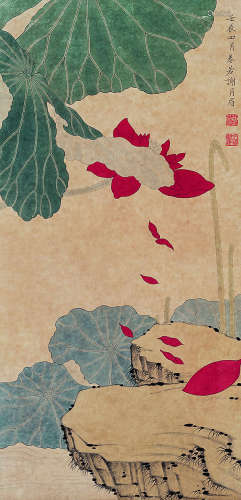 谢月眉（1906～1998）红荷图 设色纸本立轴