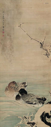 雪翁（1896～1962）寒鸭图 设色绢本立轴