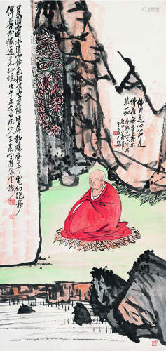王震（1867～1938）红衣佛像 设色纸本镜片