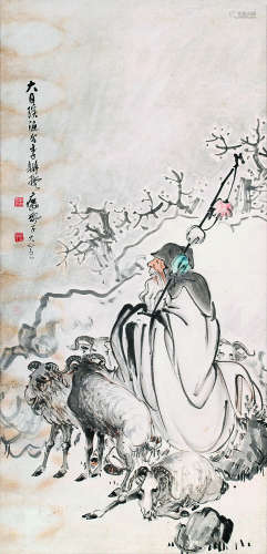 李耕（1885～1964）苏武牧羊 设色纸本立轴