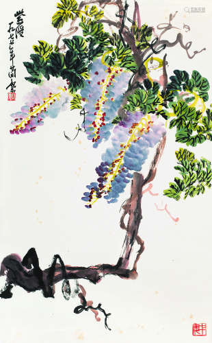 曹简楼（1913～2005）紫藤 设色纸本立轴