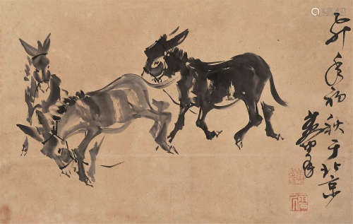 黄胄（1925～1997）三驴图 水墨纸本镜片