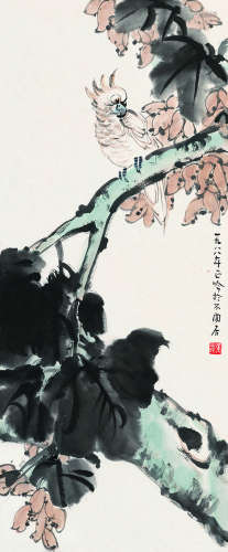 张正吟（1912～1995）梧桐鹦鹉 设色纸本镜框