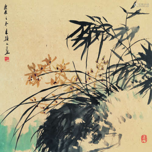 朱颖人（b.1930）兰竹 设色纸本立轴