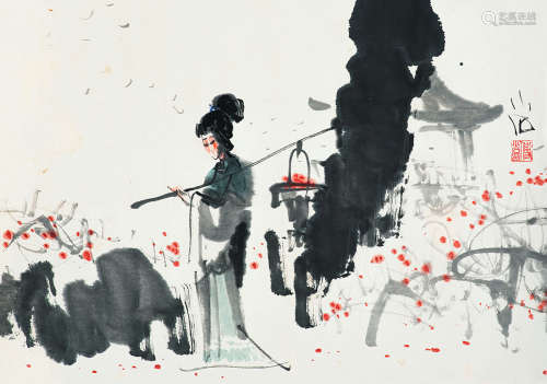 傅小石（1932～2016）仕女 设色纸本镜片