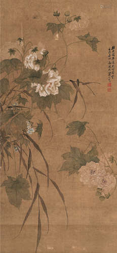 汤世澍（1831～1903） 芙蓉 设色绢本立轴