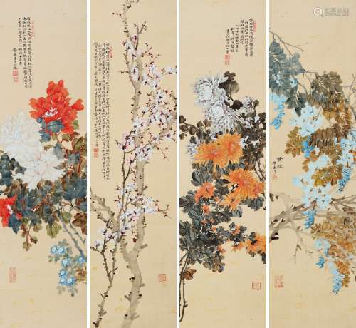 龚植（1869～1943） 四季花卉 镜心 设色绢本
