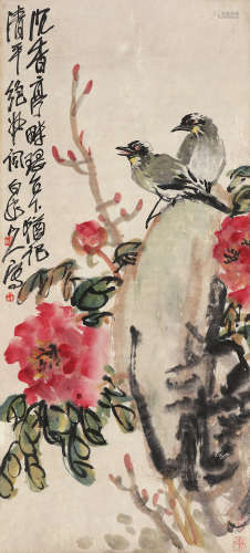 王震（1867～1938） 富贵白头 立轴 设色纸本