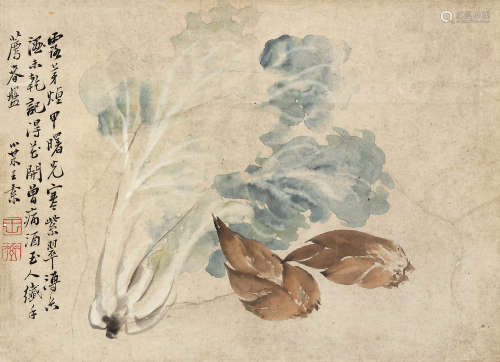 王素（1794～1877） 双笋白菜 立轴 设色纸本