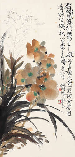 程十发（1921～2007） 名兰花卉 立轴 设色纸本