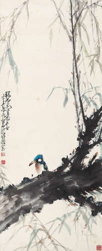 赵少昂（1905～1998） 竹影鸟鸣 立轴 设色纸本