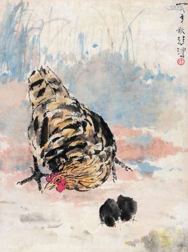 徐悲鸿（1895～1953） 教子图 镜心 设色纸本