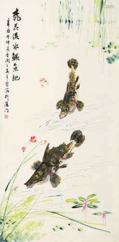 吴青霞（1910～2008） 桃花鳜鱼 立轴 设色纸本