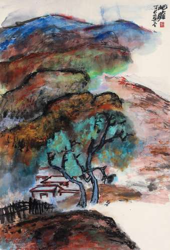 朱屺瞻（1892～1996） 红山绿树 立轴 设色纸本