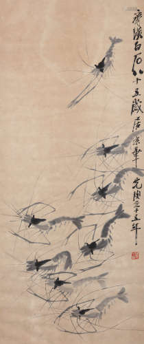 齐白石（1864～1957） 群虾图 镜框 水墨纸本