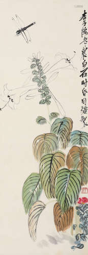 齐白石（1864～1957） 玉簪蜻蜓 立轴 设色纸本
