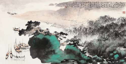 郑百重（b.1945） 舟泊洞庭 镜心 设色纸本