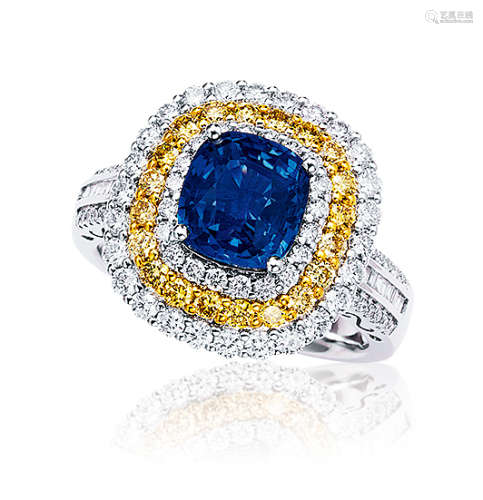 2.63克拉 天然斯里兰卡皇家蓝蓝宝石配钻石戒指 未经加热