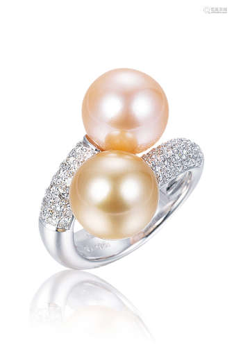 约10.5mm 养殖南洋彩色珍珠配钻石戒指