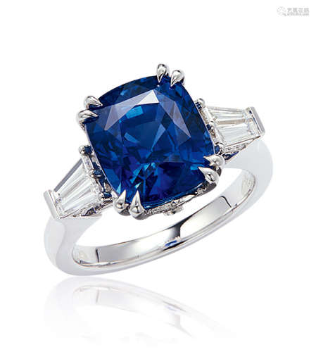 8克拉 天然斯里兰卡皇家蓝蓝宝石配钻石戒指 未经加热
