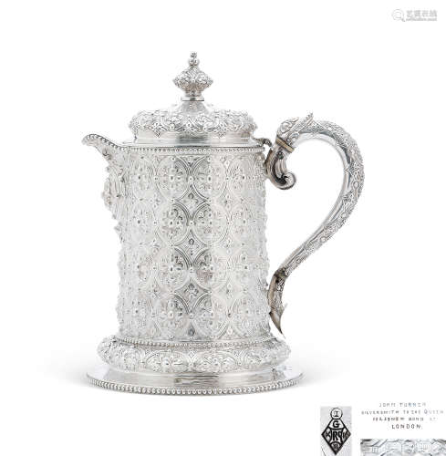 约1870年 英国 银菱形浮雕专利款式大水壶
