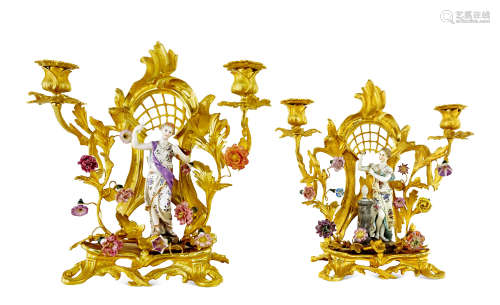 约1880-1890年 路易十五式 铜鎏金烛台 （一对）