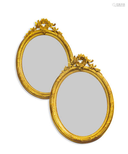 约1880年 路易十五式 椭圆金漆小镜子 （一对）