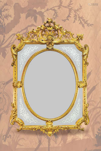 约1880年 木质鎏金墙面大镜