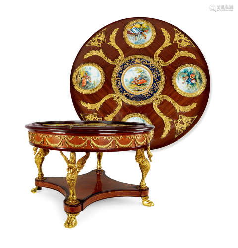 帝政风格 铜鎏金手绘瓷板大型边桌