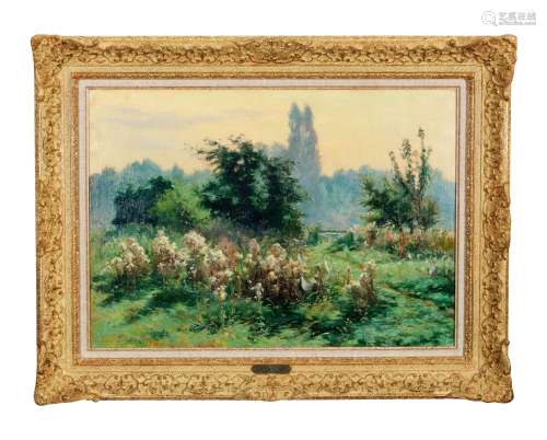 丹维尔．莫里斯因 约1895年 河岸边开花的草地 布面油画