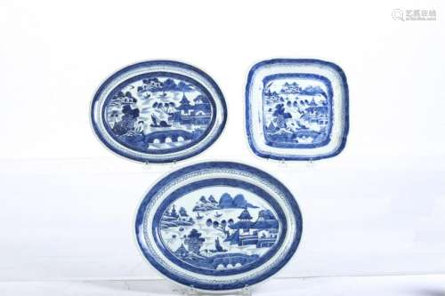 (3) CANTON TRAYS - (1) SQUARE AND (2) OVAL