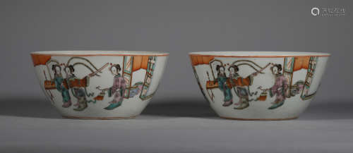 Qing character pastel bowl