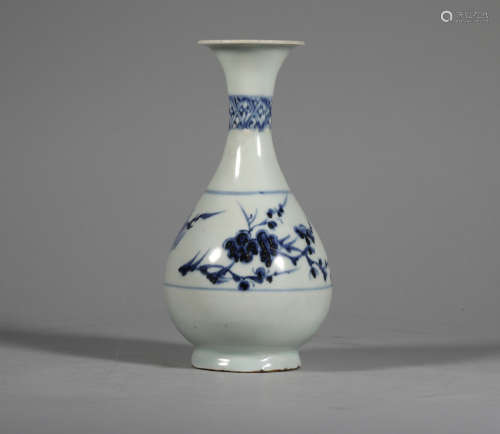 Yuan blue and white pine bamboo plum jade pot spring