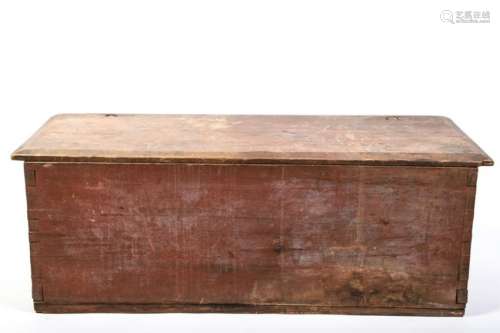 (19th c) SIX BOARD CHEST IN RED PAINT