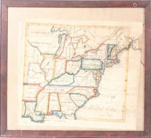 c. 1820 SCHOOL GIRL MAP OF THE UNITED STATES