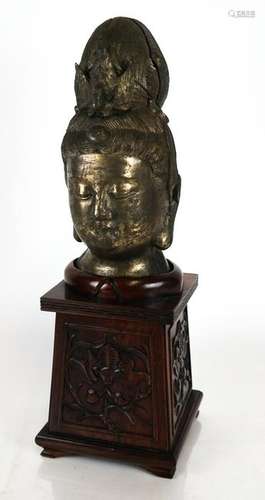 Chinese Bronze Buddha on Wood Plinth