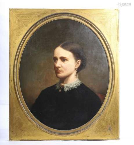 AMERICAN SCHOOL PORTRAIT OF A WOMAN DATED 1876