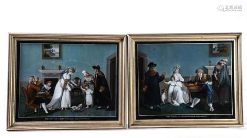 (18th c) PAIR of REVERSE GLASS PAINTINGS
