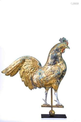 GILT ROOSTER WEATHERVANE attr. CUSHING and SONS