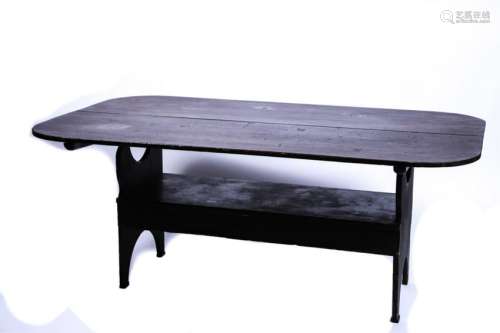 (19th c) TRESTLE TABLE in BLACK PAINT
