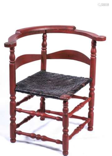 (18th c) RHODE ISLAND CORNER CHAIR in RED PAINT