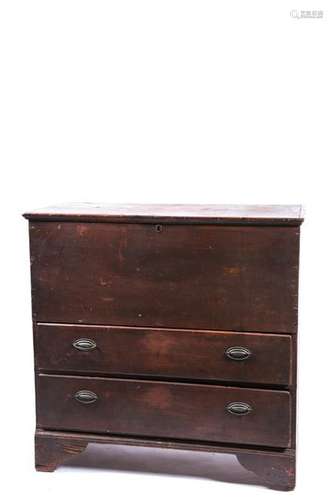 ANTIQUE (2) DRAWER BLANKET CHEST in RED PAINT