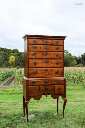 QUEEN ANNE RHODE ISLAND TIGER MAPLE HIGH CHEST