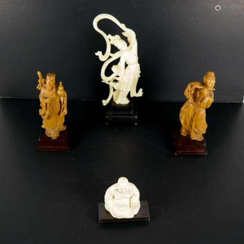 Four Asian Figurines - Wood & Plastic