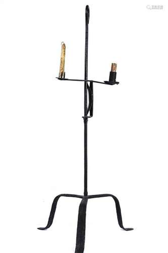 WROUGHT IRON (2) LIGHT ADJUSTABLE CANDLESTAND