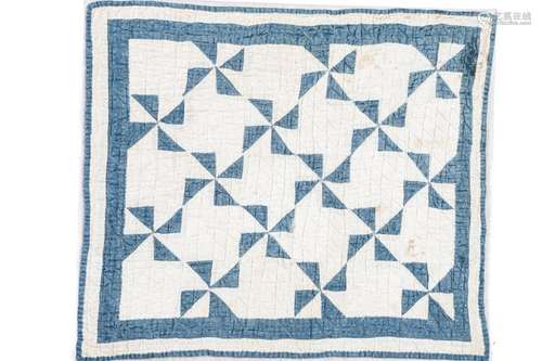 MINIATURE BLUE PENNSYLVANIA PINWHEEL QUILT c 1900