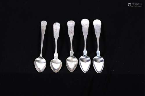 (5) COIN SILVER MOULTON HARDING & BAILEY TEASPOONS