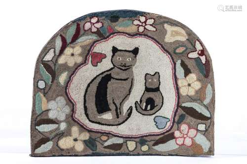 HOOKED RUG with CATS and FLOWERS