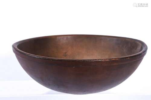 LARGE (19th c) TURNED TREEN BOWL in RED PAINT