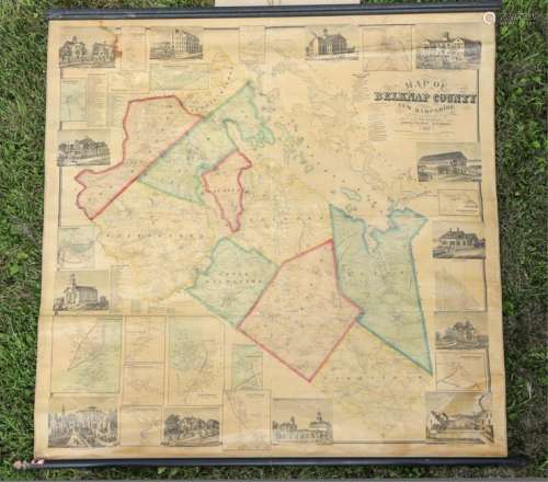 1859 WALL MAP OF BELKNAP COUNTY NEW HAMPSHIRE